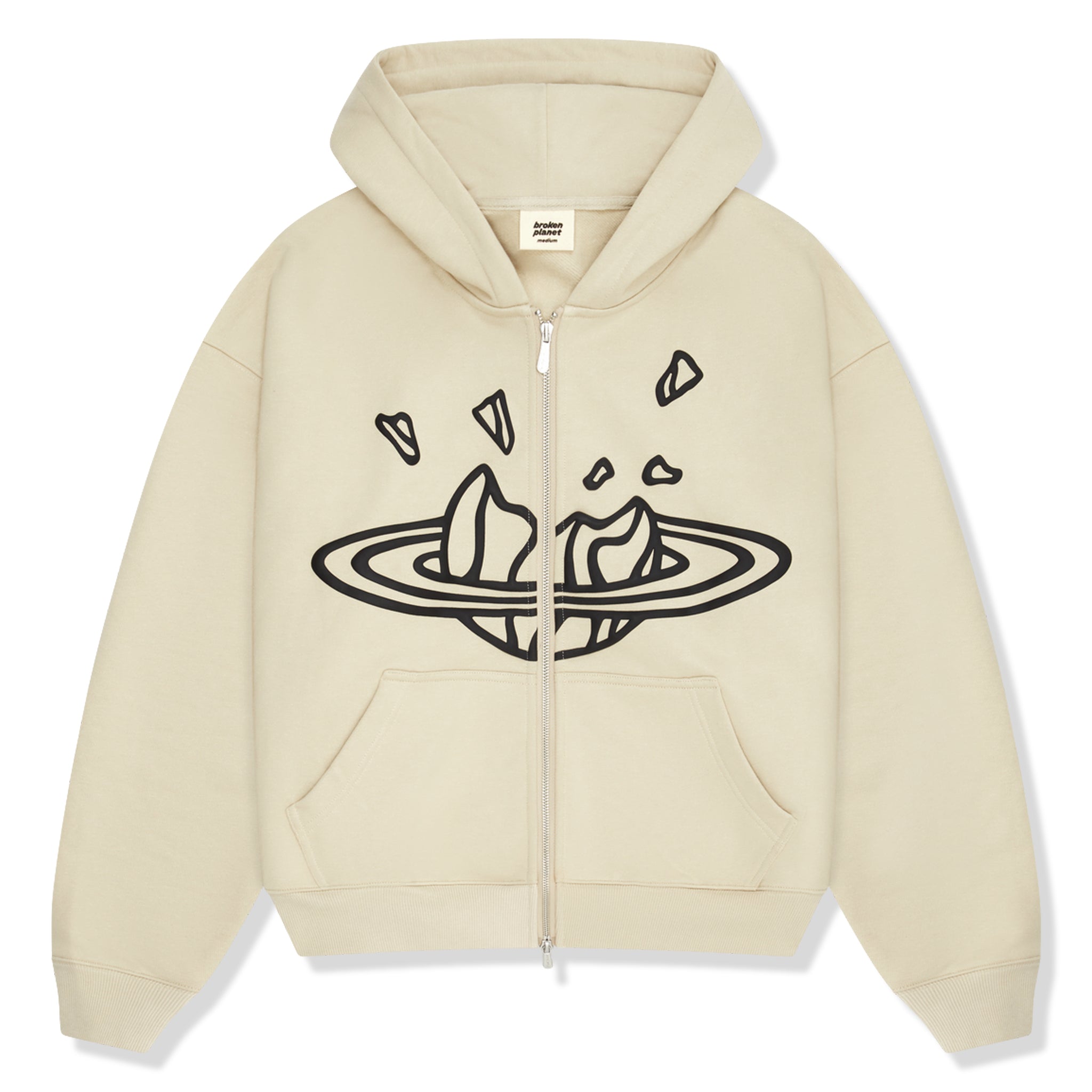Front view of Broken Planet Bone White Zip Up Hoodie